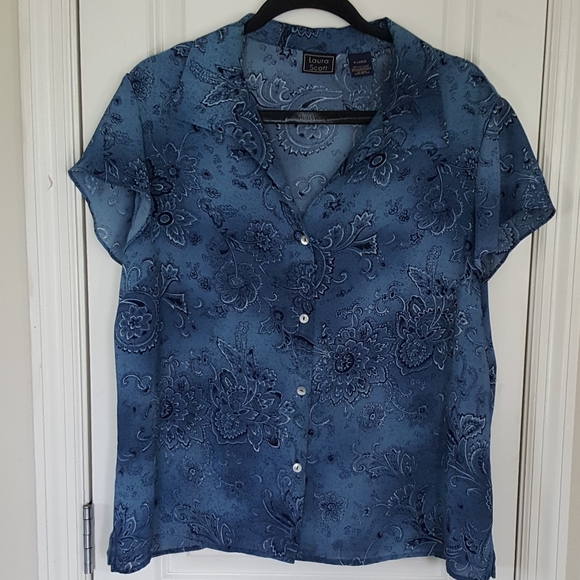 Laura Scott Tops - Laura Scott Blue Cap Sleeve blouse